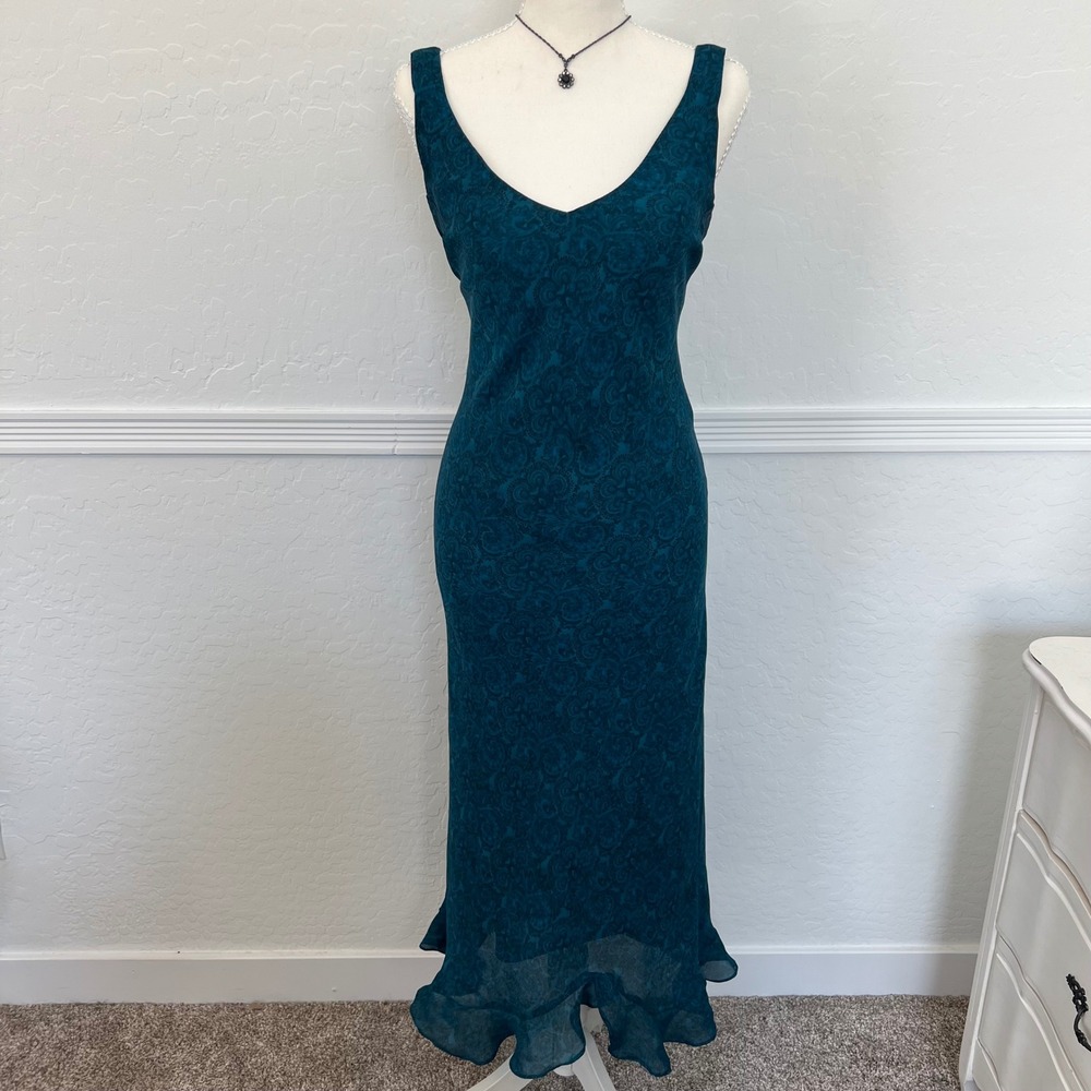 vintage deep turquoise paisley patterned maxi dress